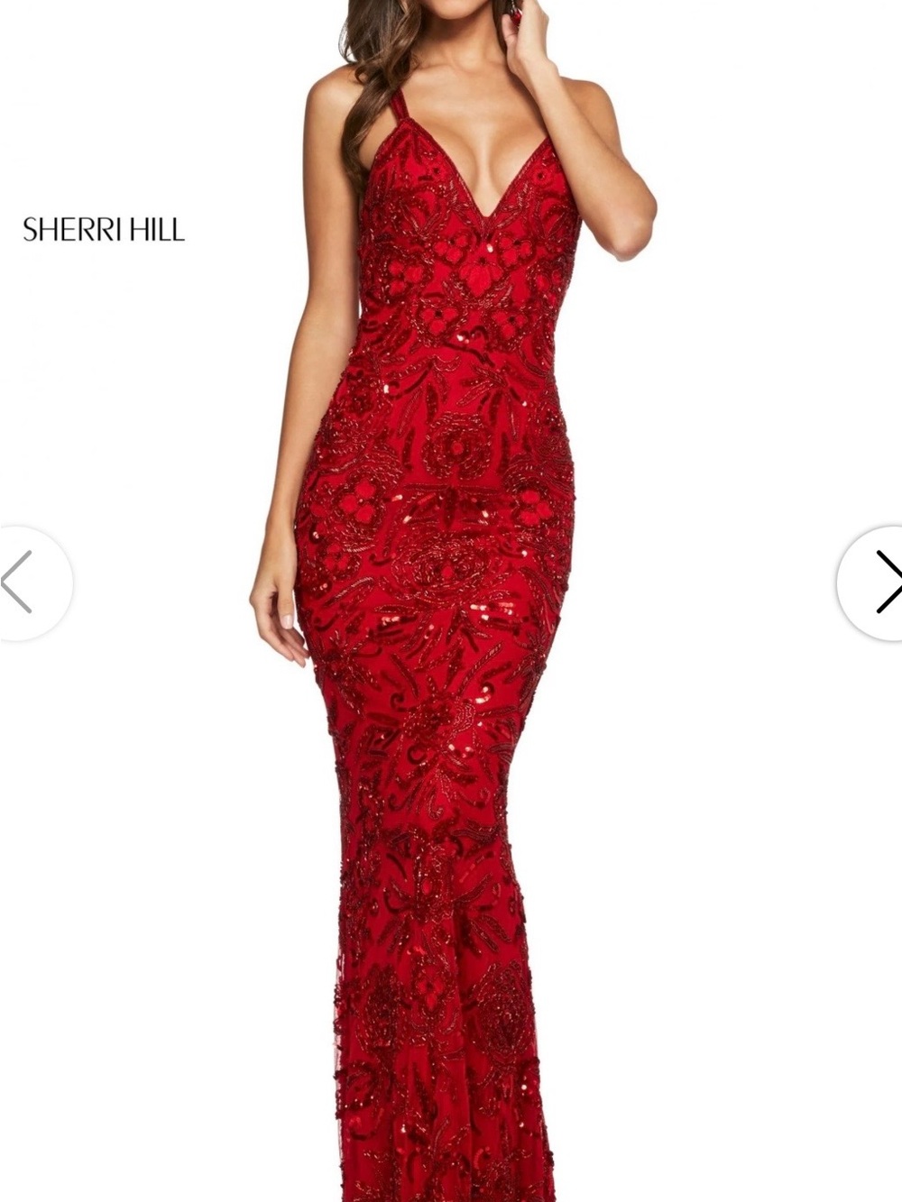 Sherri Hill Red Beaded V-Neck Spaghetti-Strap Gown